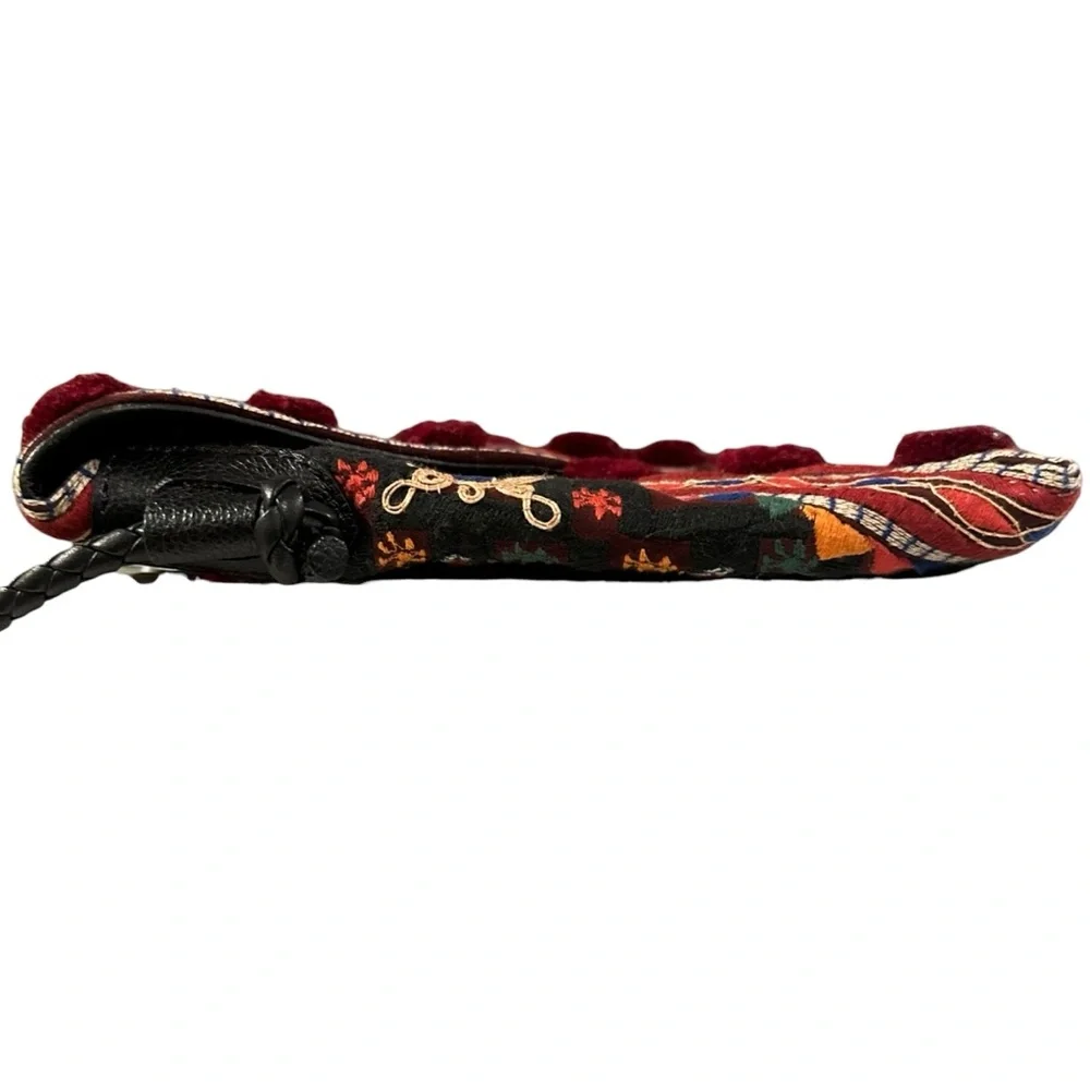 Etro Goa Leather Embroidery Bead & PomPom Magnetic Closure Braided Shoulder Bag - Picture 3 of 8